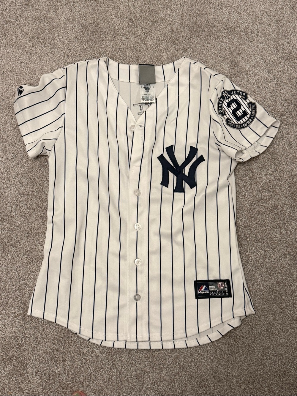 New York Yankees Pinstripe Button-Up Jersey - White/Navy